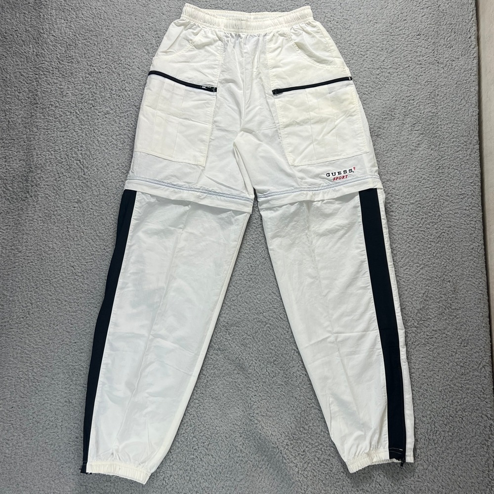 Guess Sport Convertible Track Pants Women Large White Vintage 90s Zip Off USA